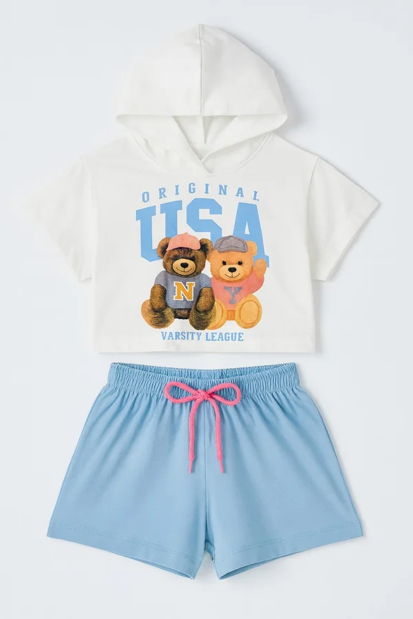 Conjunto Cropped Infantil Feminino USA Ursinhos - Off-White - Imagem 2