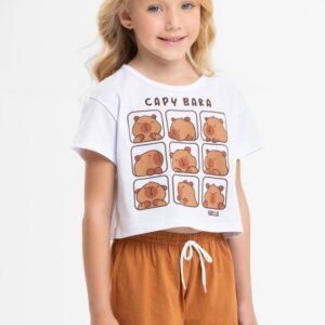 Conjunto Cropped Infantil Verão Feminino Capy Bara