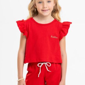 Conjunto Cropped Infantil Verão Feminino Faella - Vermelho