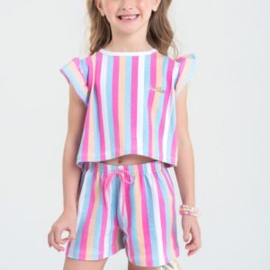 Conjunto Cropped Infantil Verão Feminino Listras