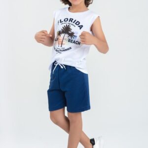 Conjunto Infantil Verão Masculino Regata Florida Palm Beach - Branco
