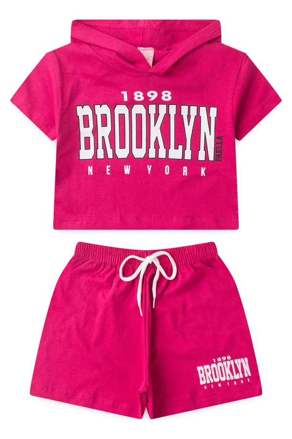 Conjunto Cropped Infantil Verão Feminino Brooklyn Faella - Pink - Imagem 2