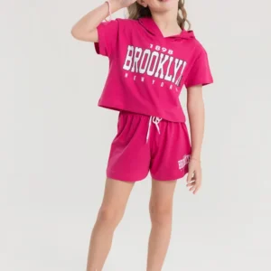 Conjunto Cropped Infantil Verão Feminino Brooklyn Faella - Pink