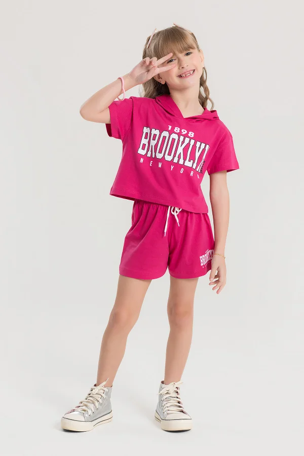 Conjunto Cropped Infantil Verão Feminino Brooklyn Faella - Pink